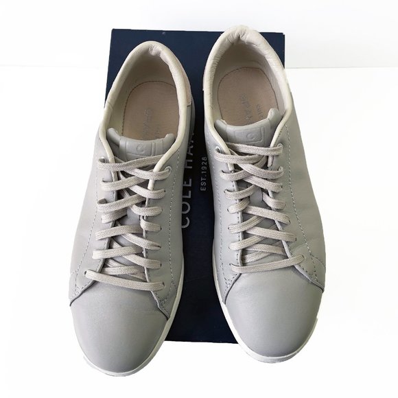 COLE HAAN Womens Fashion Sneakers 9B Grandpro Tennis Silverfox Gray Leather NWB